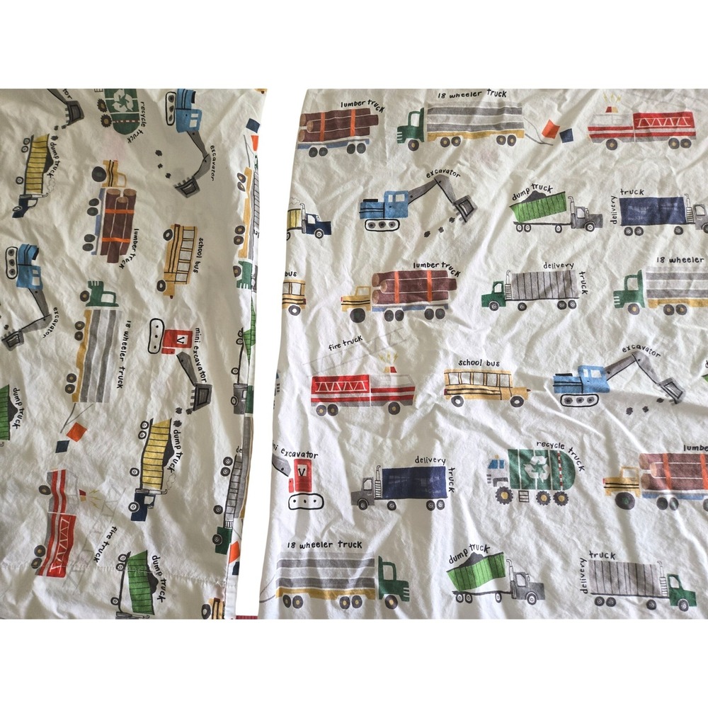 Pottery Barn Kids Toddler Sheet Set Trucks Construction Vehicles Organic Cotton